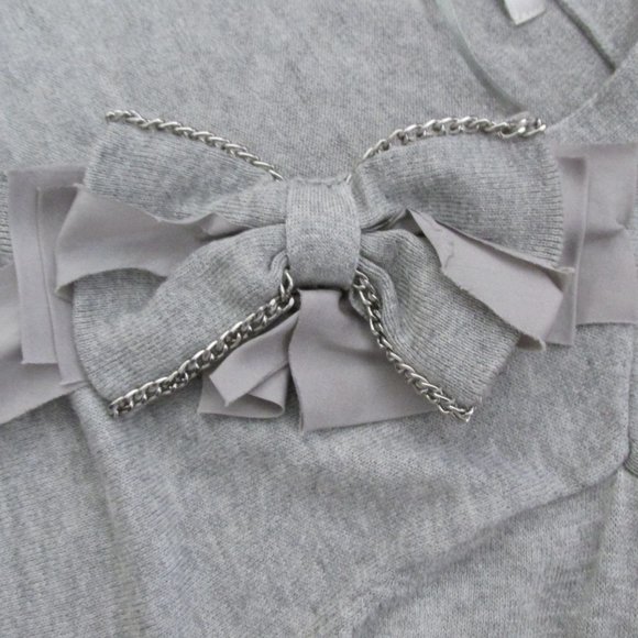 LAUREN CONRAD WOMEN'S SIZE S SWEATER GRAY V- NECK CARDIGAN BOW 3/4 SLEEVE - Picture 3 of 7